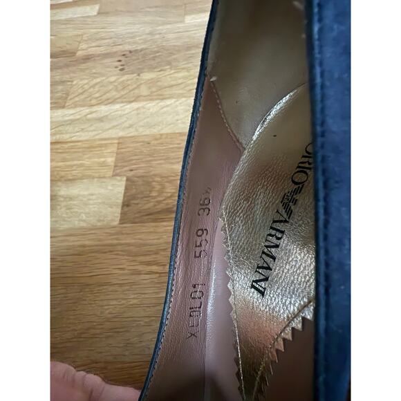 Emporio Armani Navy Blue Unique Heeled Peep Toe Heels Sz. 36.5 - Picture 2 of 8